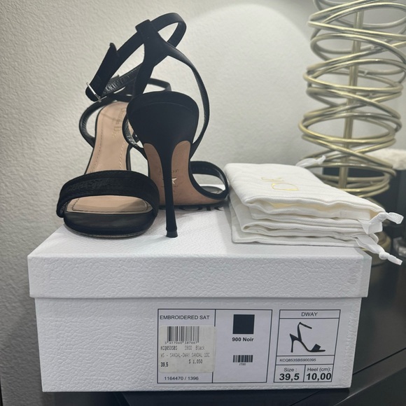 Christian Dior Dway Embroidered Logo Sandal Heel Satin Black 39.5 - Picture 10 of 10